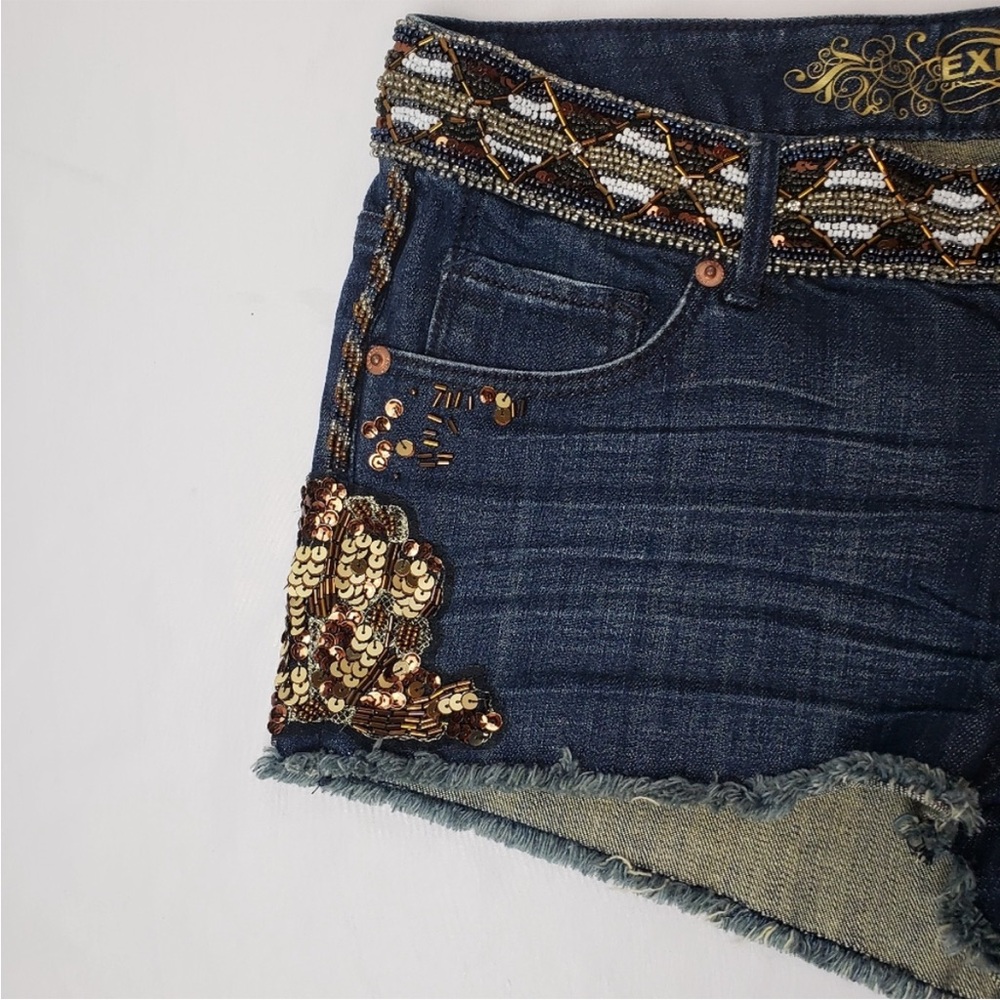 NWT Express gorgeous bronze gold and white sequined and beaded blue jeans - Picture 3 of 16